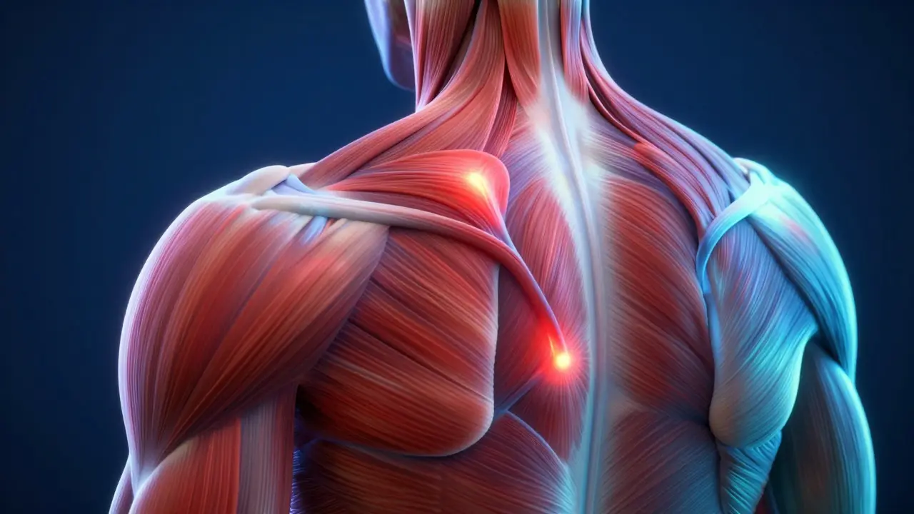 Konceptuální zobrazení uvolňování svalových spnut v zádech.