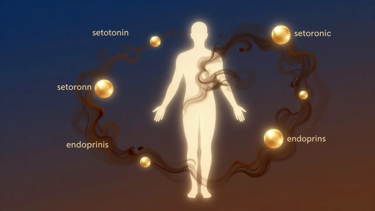 Abstraktní ilustrace uvolnění stresu a hormonů štěstí spojených s čokoládou