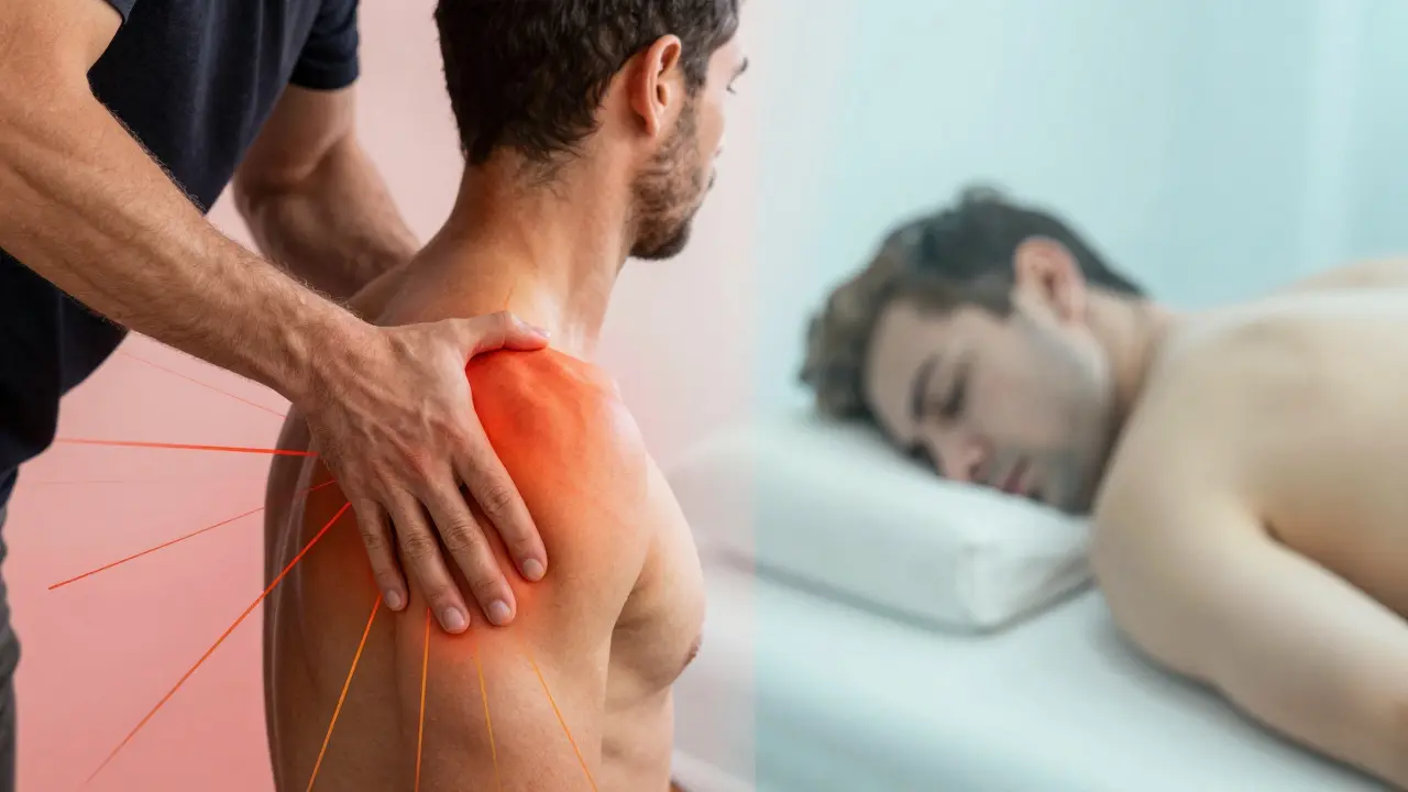 Konceptuální umění porovnávající rehabilitační a relaxační masáž